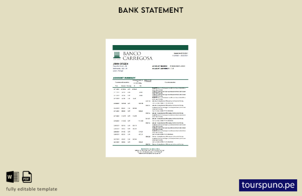 listo para imprimir plantilla de Excel de extracto bancario de Portugal Banco Ca